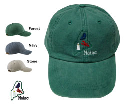 Baseball Cap-Maine Outline/Lighthouse, Lobster, Sailboat