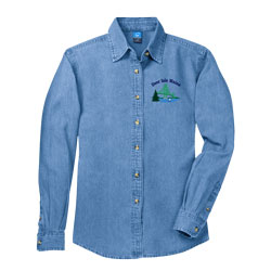 Ladies LS Denim Shirt with Bridge and Deer Isle Maine